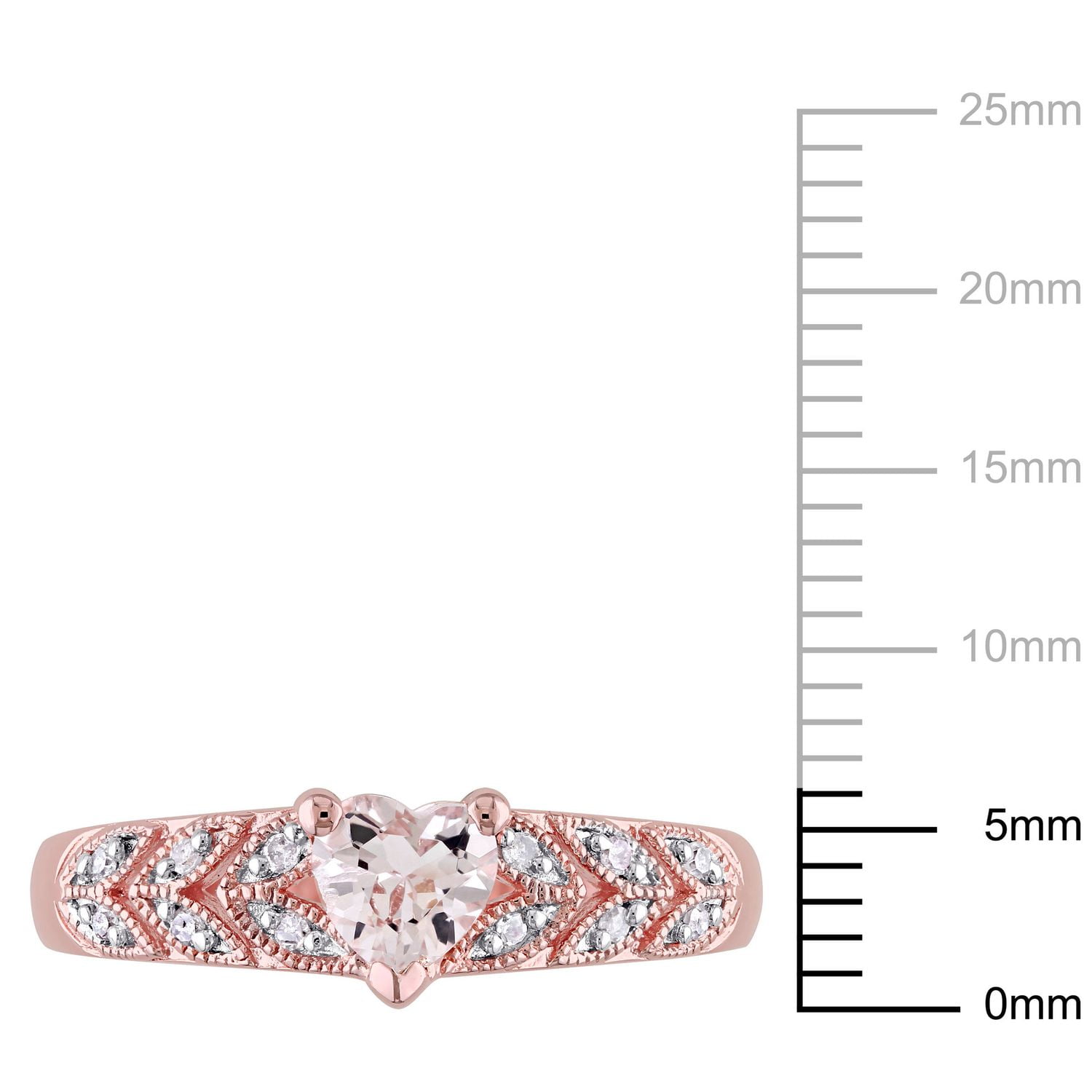 Bague Tangelo avec morganite de forme cœur 0,50 CT PBT et accent de diamants en argent sterling plaqué de rhodium rosé