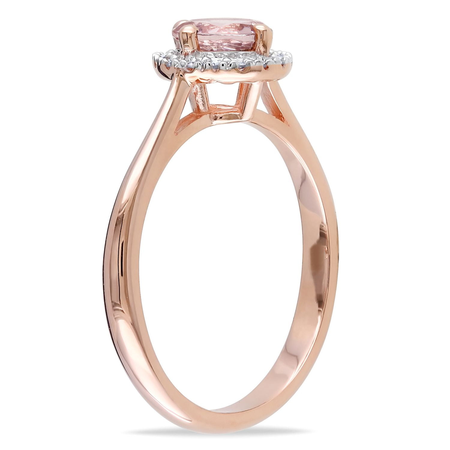 Tangelo 0.80 Carat T.G.W. Morganite and 0.10 Carat T.W Diamond 10 K Rose Gold Halo Ring