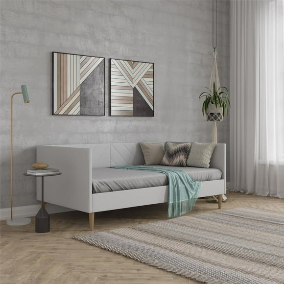 DHP Alicent Twin Upholstered Daybed with Gold Metal Legs, Gray Linen