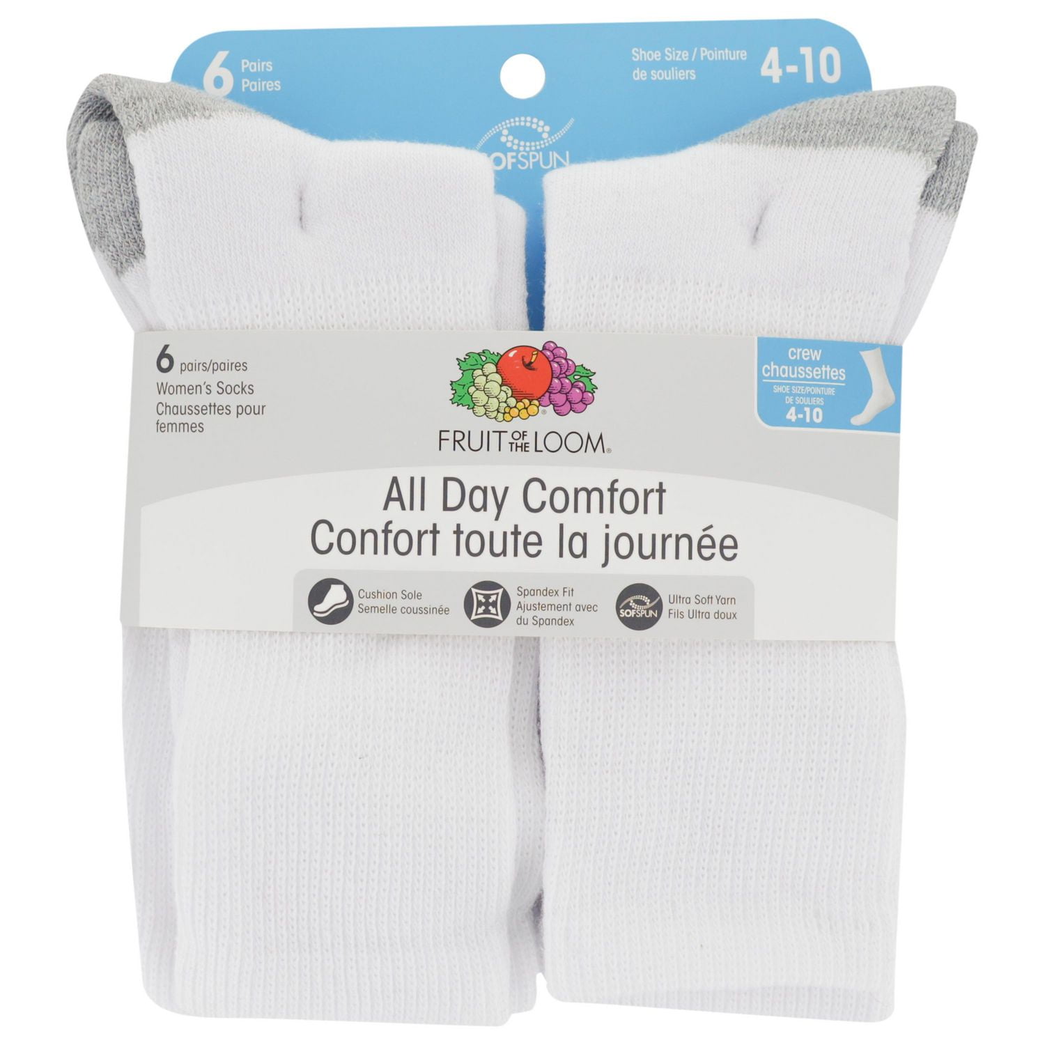 Fruit of the Loom Ladies Cuff Socks - 6 Pairs