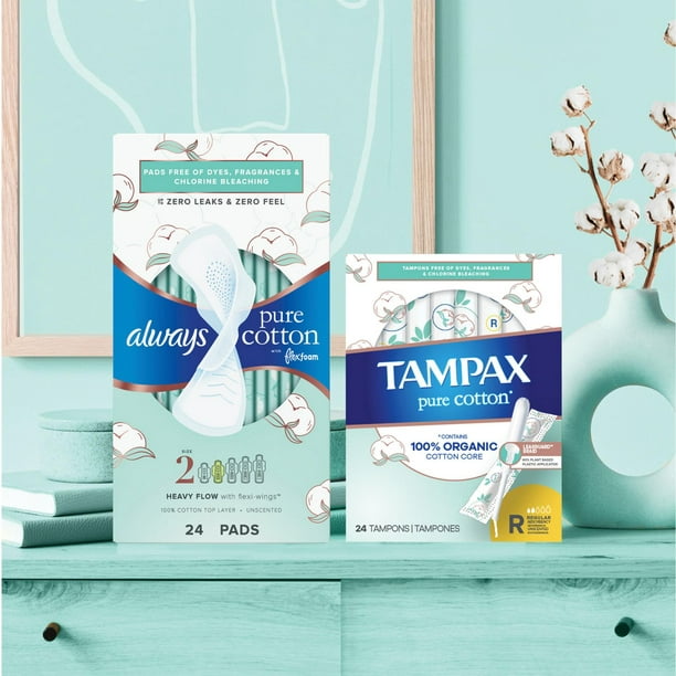Tampax Pure Cotton Tampons, Contains 100% Organic Cotton Core, Super  Absorbency, 24 Ct, Unscented 
