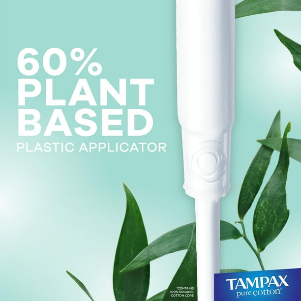 Tampax Pure Cotton Tampons, Contains 100% Organic Cotton Core, Duo Pack,  Regular/Super Absorbency, 22 Ct, Unscented