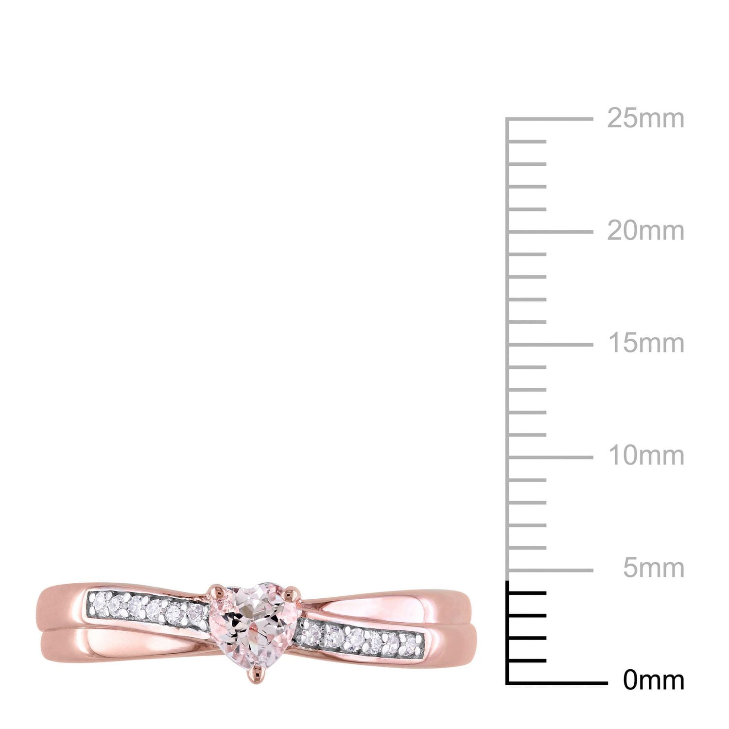 Bague Tangelo avec morganite de forme cœur 0,25 CT PBT et accent de diamants en argent sterling plaqué de rhodium rosé