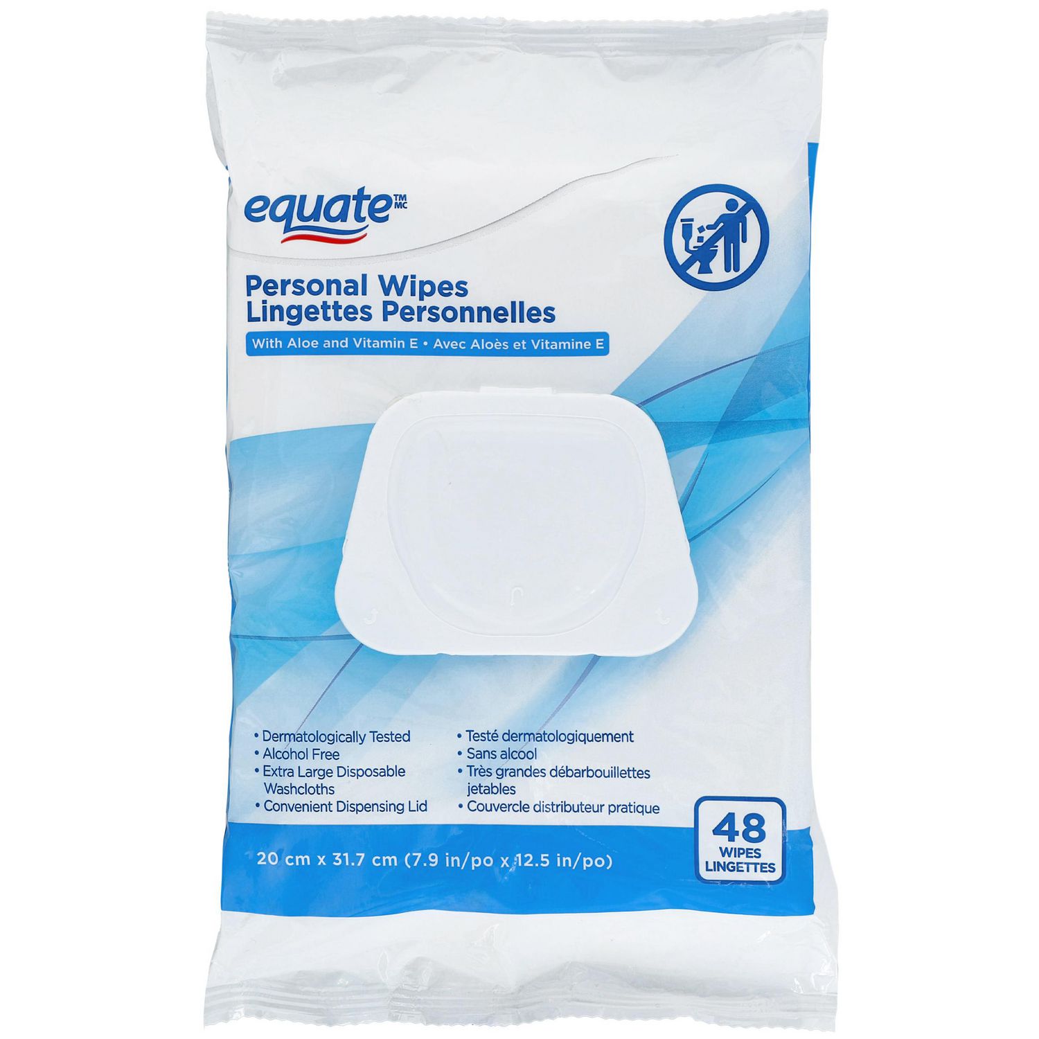 Lingettes personnelles avec aloès et vitamine E Equate, Régulier