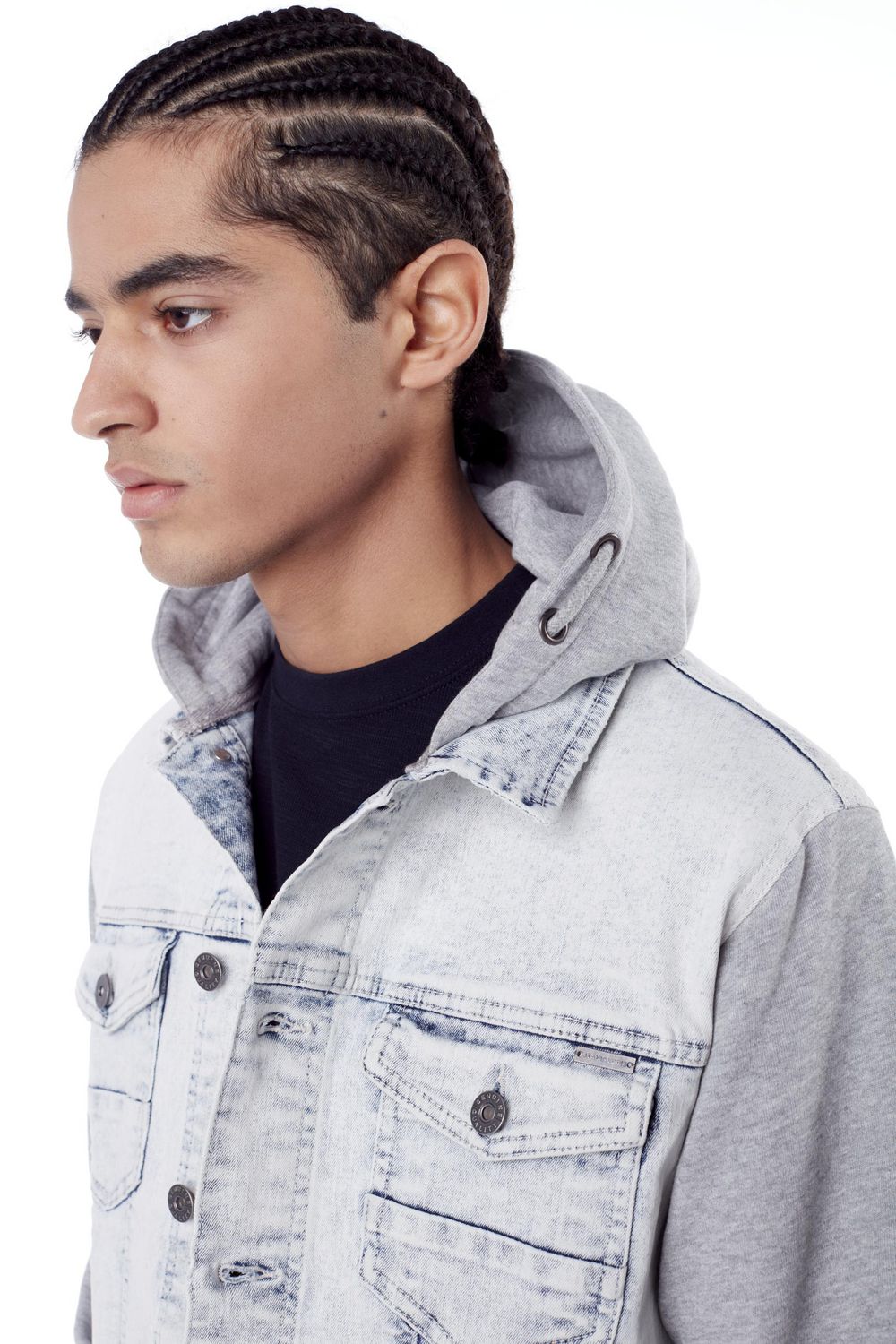 Hooded combo denim on sale jacket