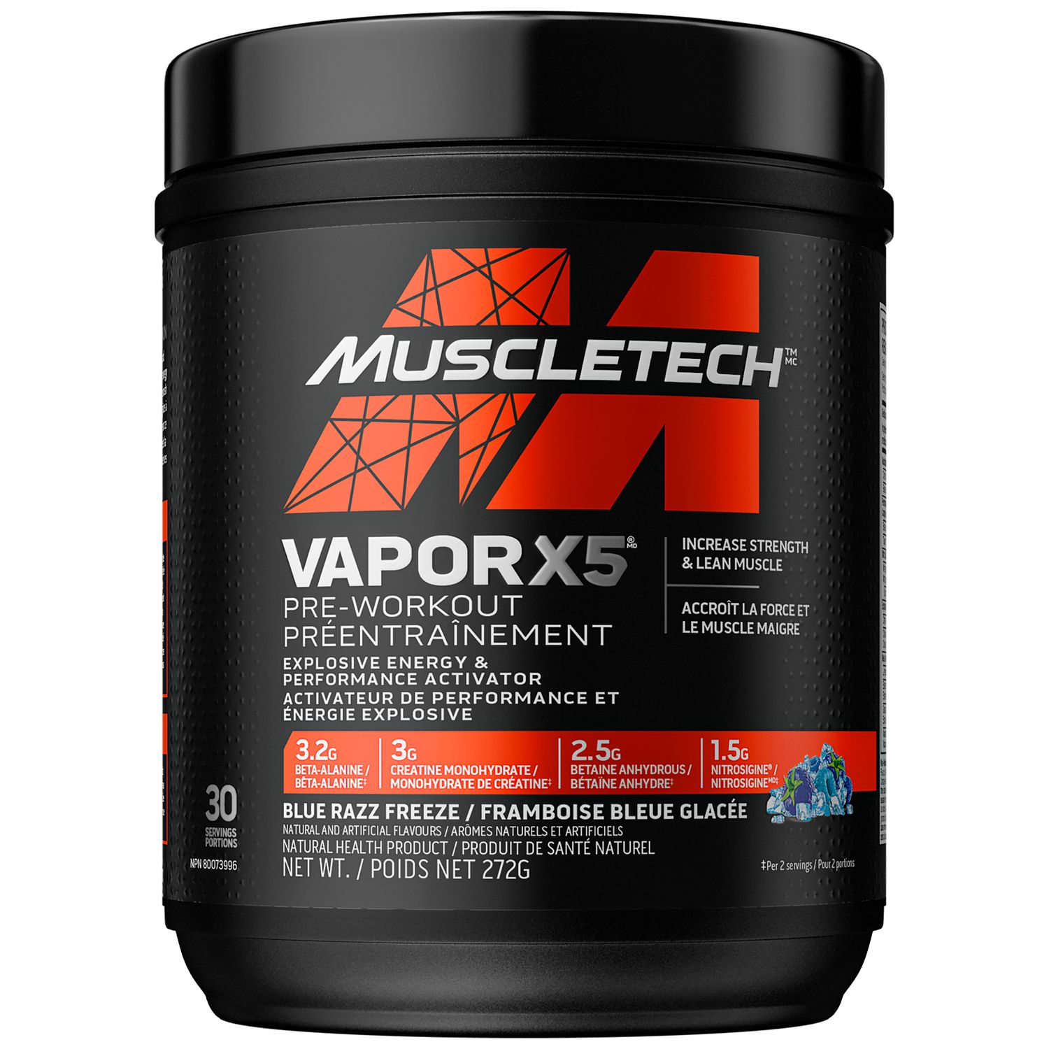 Pre Workout Powder, MuscleTech Vapor X5 Pre-Workout, Pre Workout Powder for Men & Women, PreWorkout Energy Powder Drink Mix, Sports Nutrition Pre-Workout Products, Blue Raspberry Freeze (30 Servings)