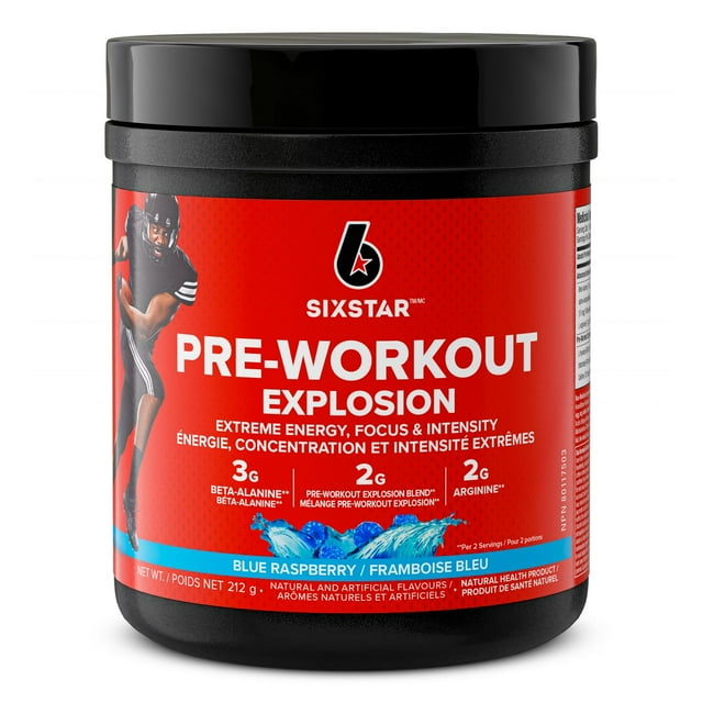 Six Star Preworkout Explosion, Pre Workout Powder for Men and Women with Creatine Monohydrate and Beta Alanine for Energy, Focus and Intensity, Energy Powder, Blue Raspberry (30 Servings)