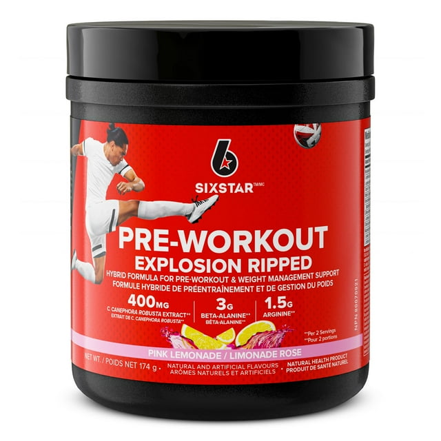 Six Star Preworkout Explosion Ripped Energy Powder, Pre Workout + Weight Loss Formula, Pre-workout Powder for Men & Women with Beta Alanine for Energy, Focus and Intensity, Pink Lemonade (30 Servings)