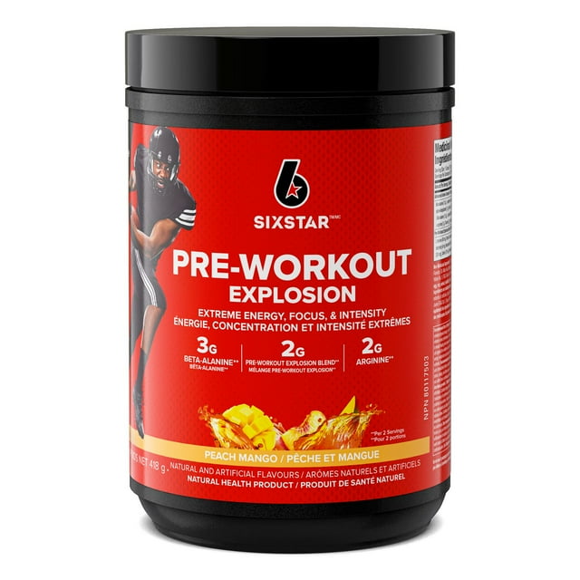 Six Star Preworkout Explosion, Pre Workout Powder for Men and Women with Creatine Monohydrate and Beta Alanine for Energy, Focus and Intensity, Energy Powder, Peach Mango (60 Servings)