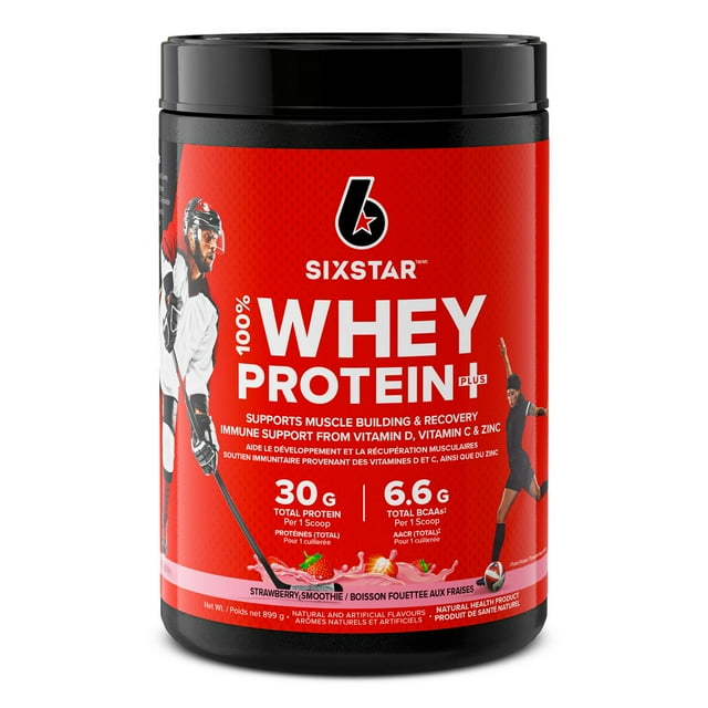 Six Star 100% Whey Protein Plus, Whey Protein Powder, Whey Protein Isolate & Peptides, Lean Protein Powder for Muscle Gain, Whey Isolate Protein Shake, Strawberry, 2 lbs