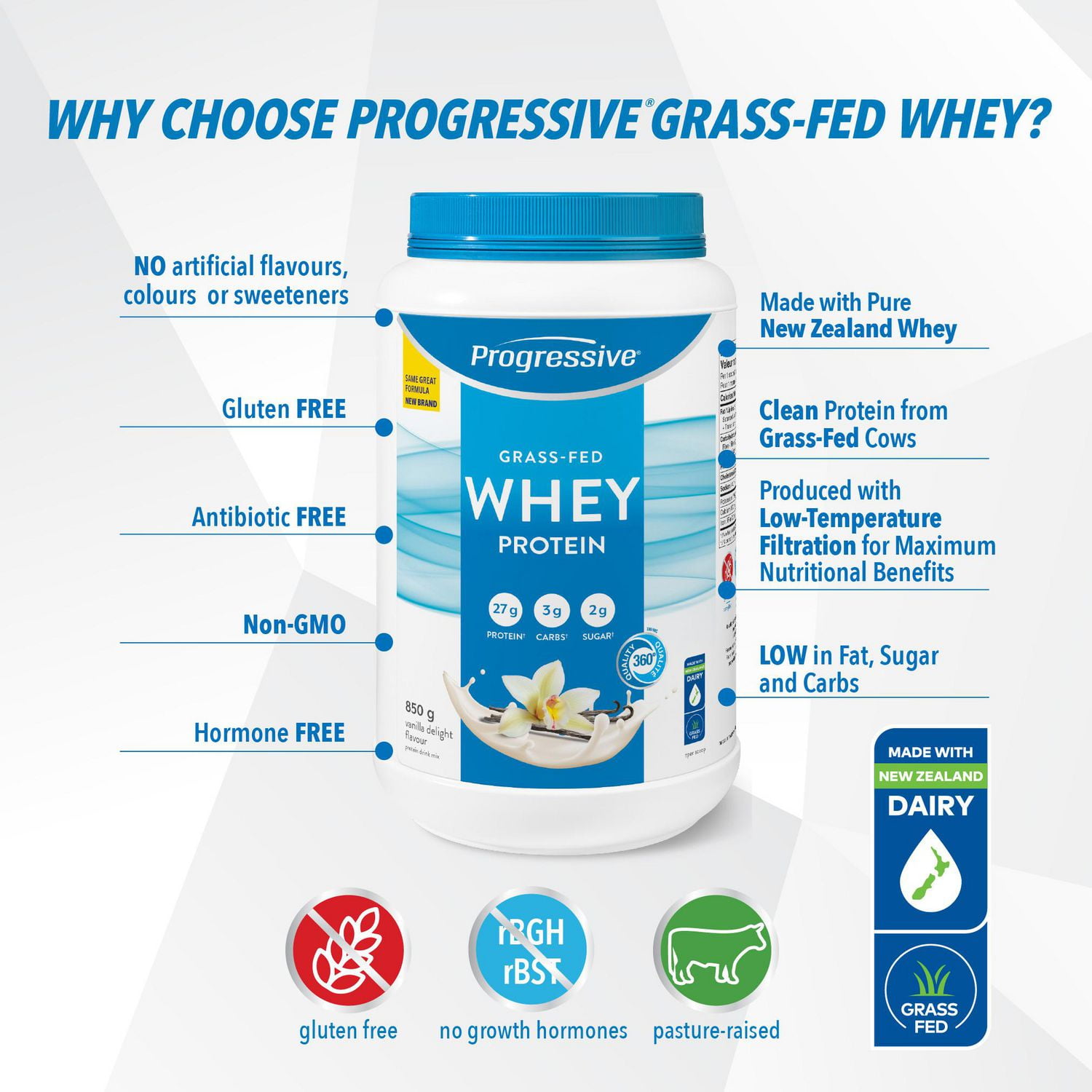 Progressive Grass Fed Whey Protein Vanilla Delight 850 g