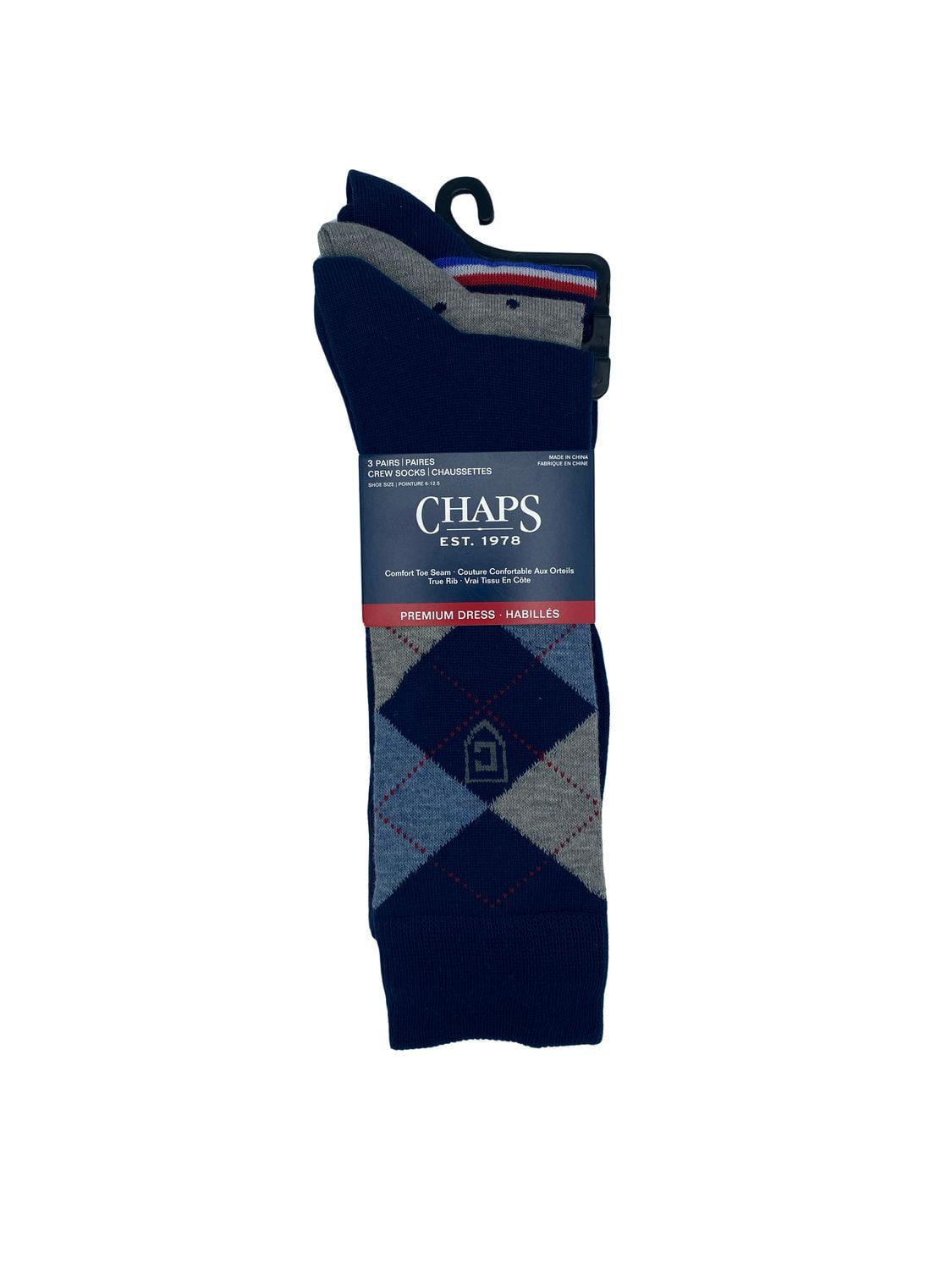 Chaps Men's Casual 3 Pair Crew Socks, Casual 3 Pair Crew Socks - Size 6-12