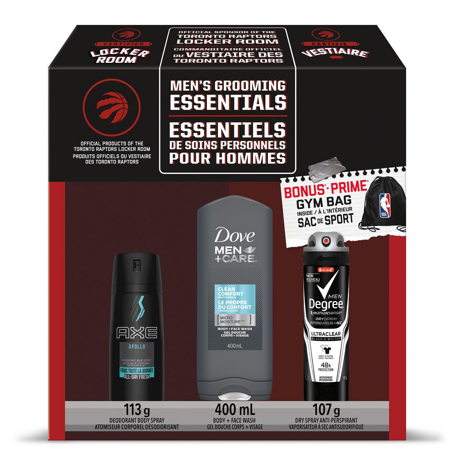 essence Aja Reinig de vloer Men's Grooming Essentials, Axe Deodorant Body Spray, Dove Men+Care Body +  Face Wash, Degree Men Dry Spray Anti-perspirant, 3 pack | Walmart Canada