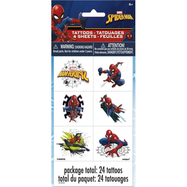 Tatouages ​​Spider-Man, 24 carats 6 motifs, 4 feuilles