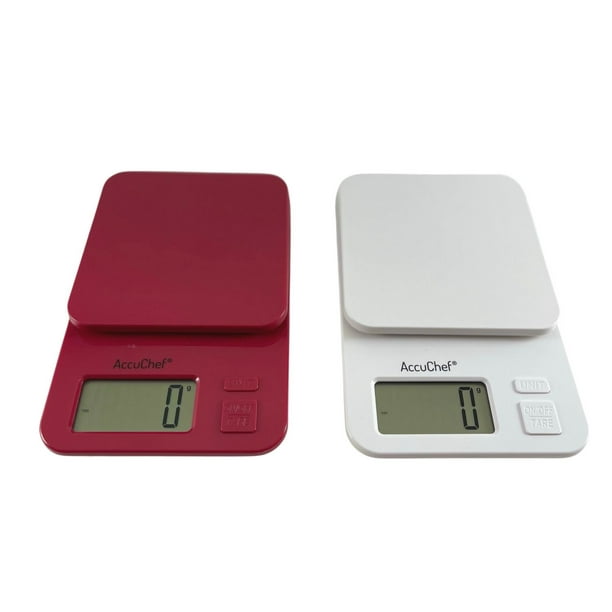 AccuChef Compact Digital Scale, in White or Red, 6.6 lb (3kg) capacity 
