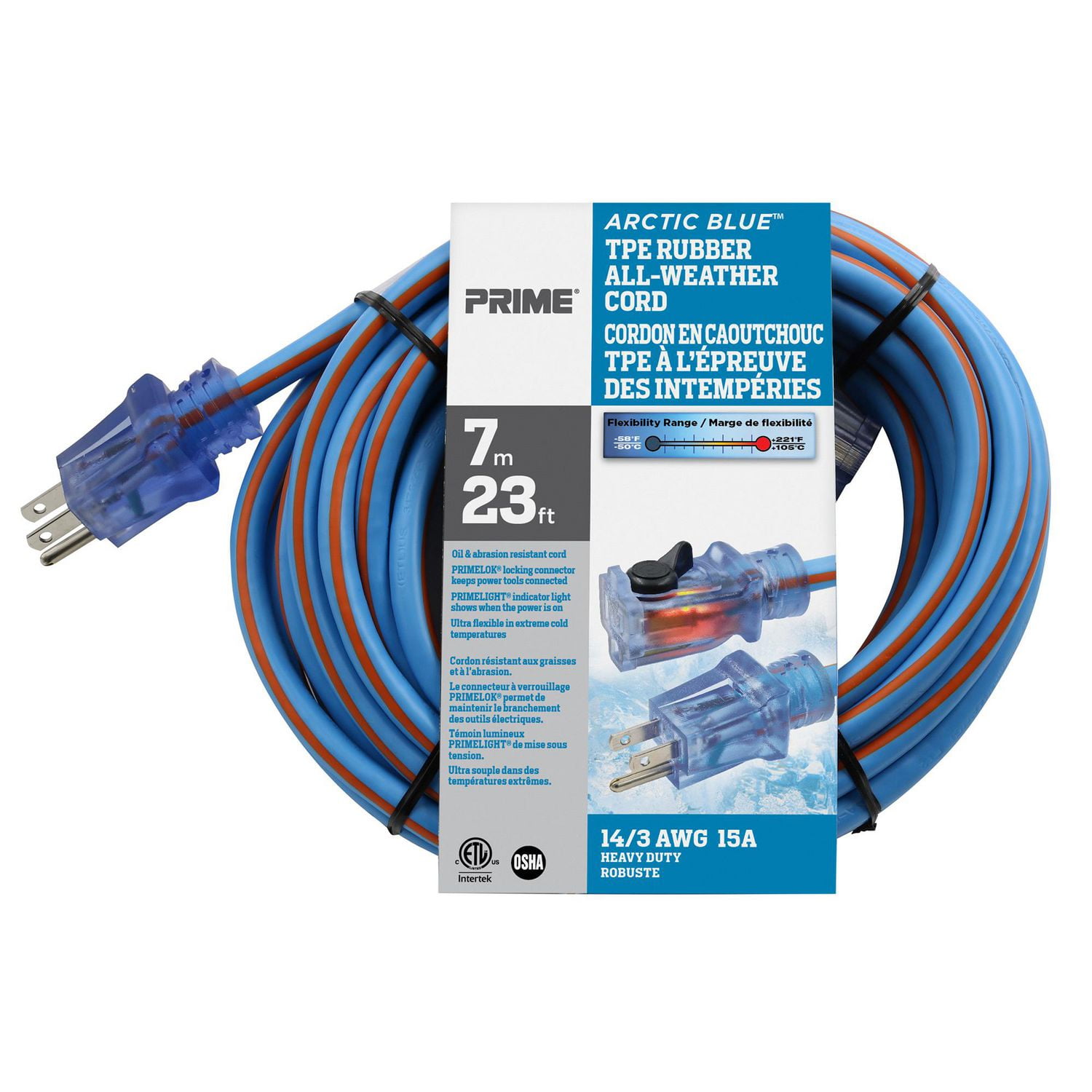 Prime 7m Arctic Blue All-Weather Extension Cord, 7m (22.6 Ft) 14/3