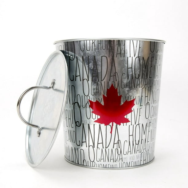 Seau à glace en métal avec couvercle à motif de typographie de Canadiana