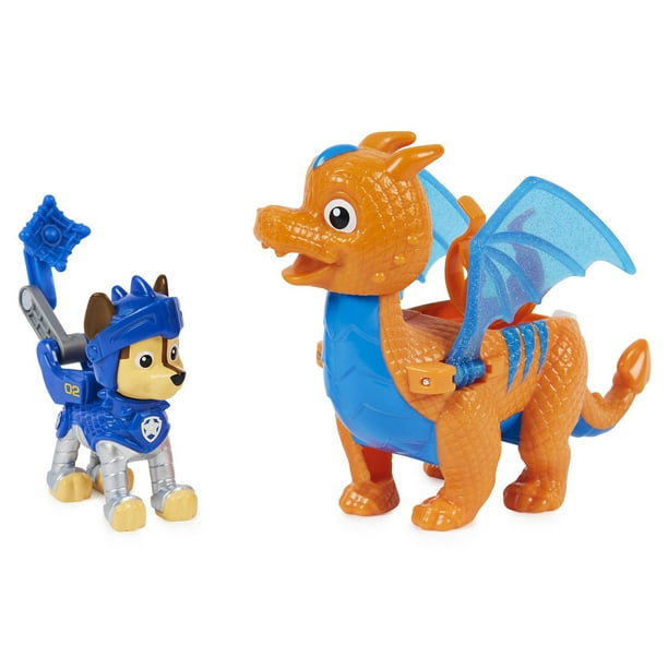 PAW Patrol, Figurines articulées Rescue Knights Chase and Dragon Draco,  jouets pour enfants à partir de 3 ans 
