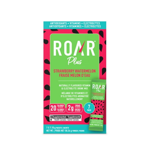 Roar Plus Strawberry Watermelon Electrolyte Powder Sticks, 7 Pack