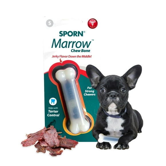Sporn Durable Marrow Dog Chew Bones for Aggressive Chewers, Jerky Flavor, Small