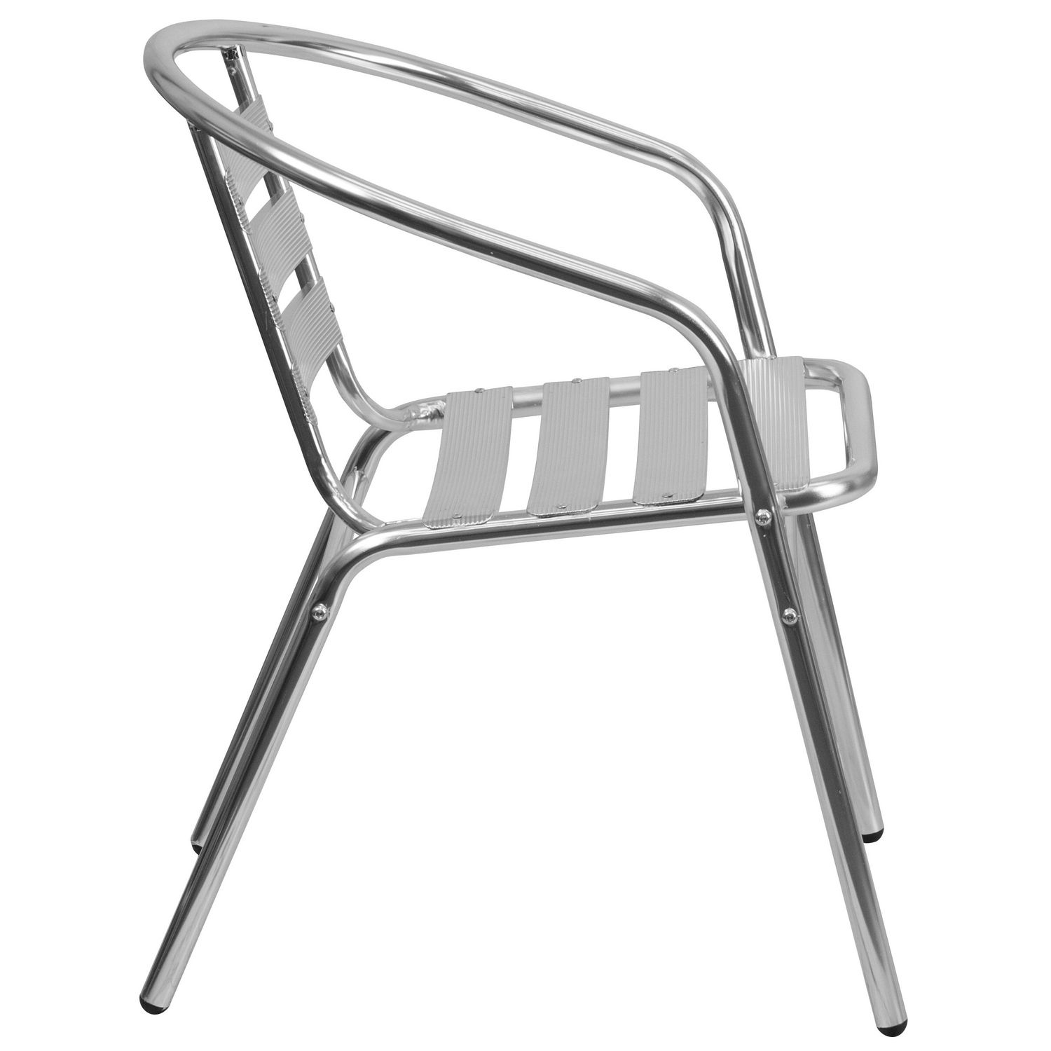 Commercial Aluminum Indoor-Outdoor Restaurant Stack Chair with Triple Slat  Back and Arms 