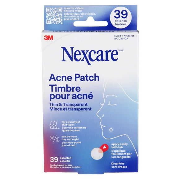 Nexcare™ Thin and Transparent Acne Patch BA-039-CA, 1 mm x 15 mm x 12 mm + 1 mm x 24 mm x 10 mm, Nexcare™ Acne Patch BA-039-CA
