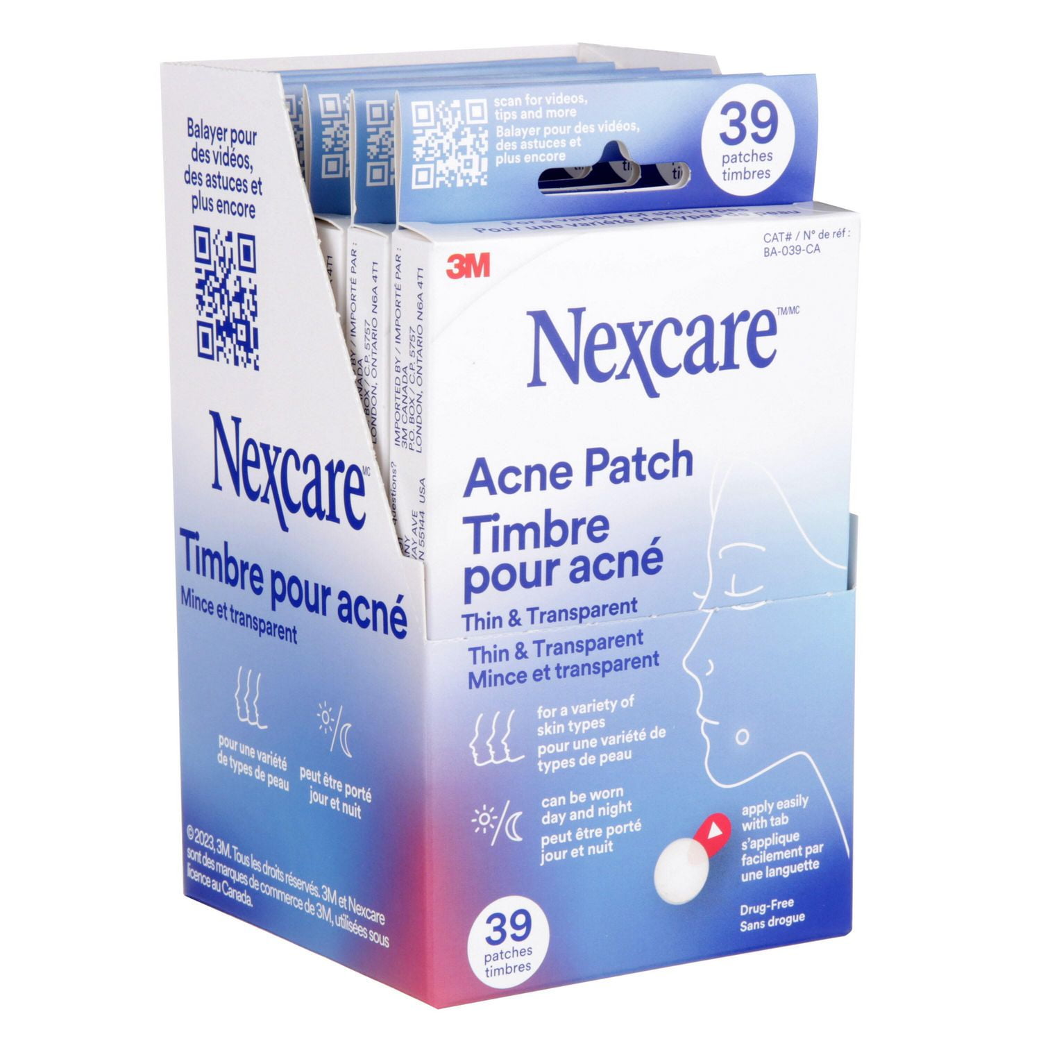 Nexcare™ Thin and Transparent Acne Patch BA-039-CA, 1 mm x 15 mm x 12 mm + 1 mm x 24 mm x 10 mm, Nexcare™ Acne Patch BA-039-CA