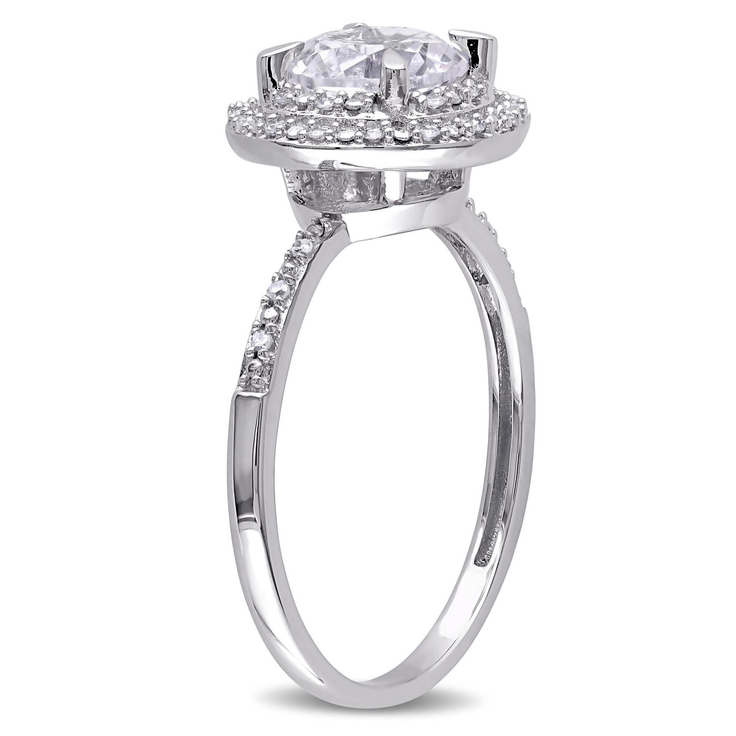 Bague auréole Miabella avec saphirs blancs synthétiques 1,63 CT PBT et accents de diamants en or blanc 10K