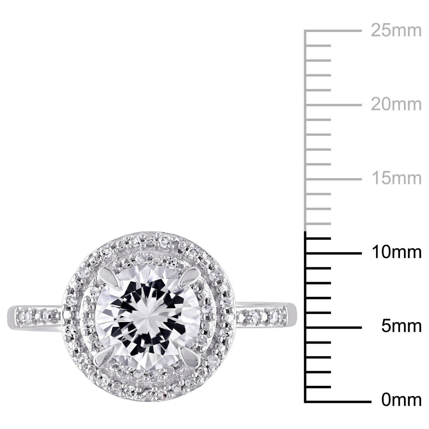 Bague auréole Miabella avec saphirs blancs synthétiques 1,63 CT PBT et accents de diamants en or blanc 10K
