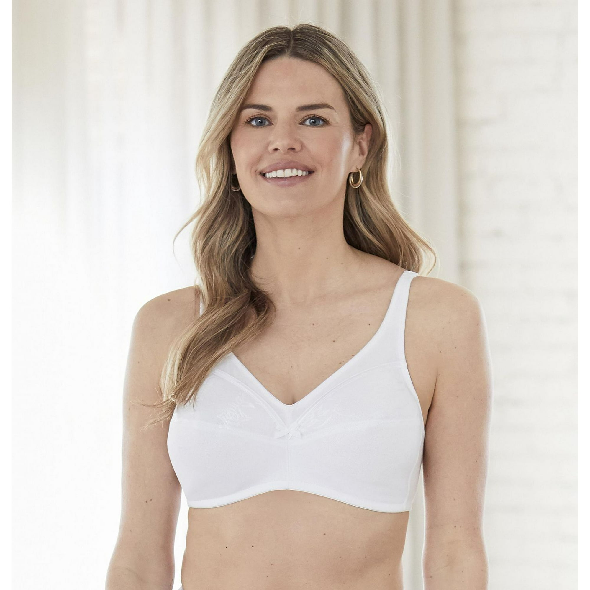 Bestform 9706233 Floral Trim Wireless Cotton Bra with Lightly-Lined Cups,  Sizes 38C-44D 