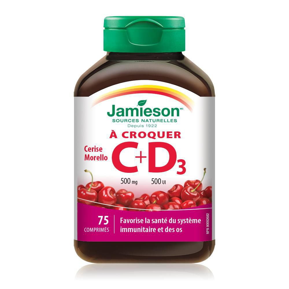 Jamieson Vitamines C 500 mg + D 500 UI à croquer - Cerise Morello