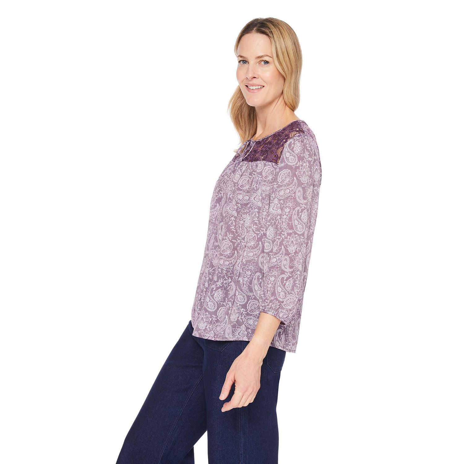 Iyla Women's Lace Trim Peasant Blouse, Sizes S-XXL