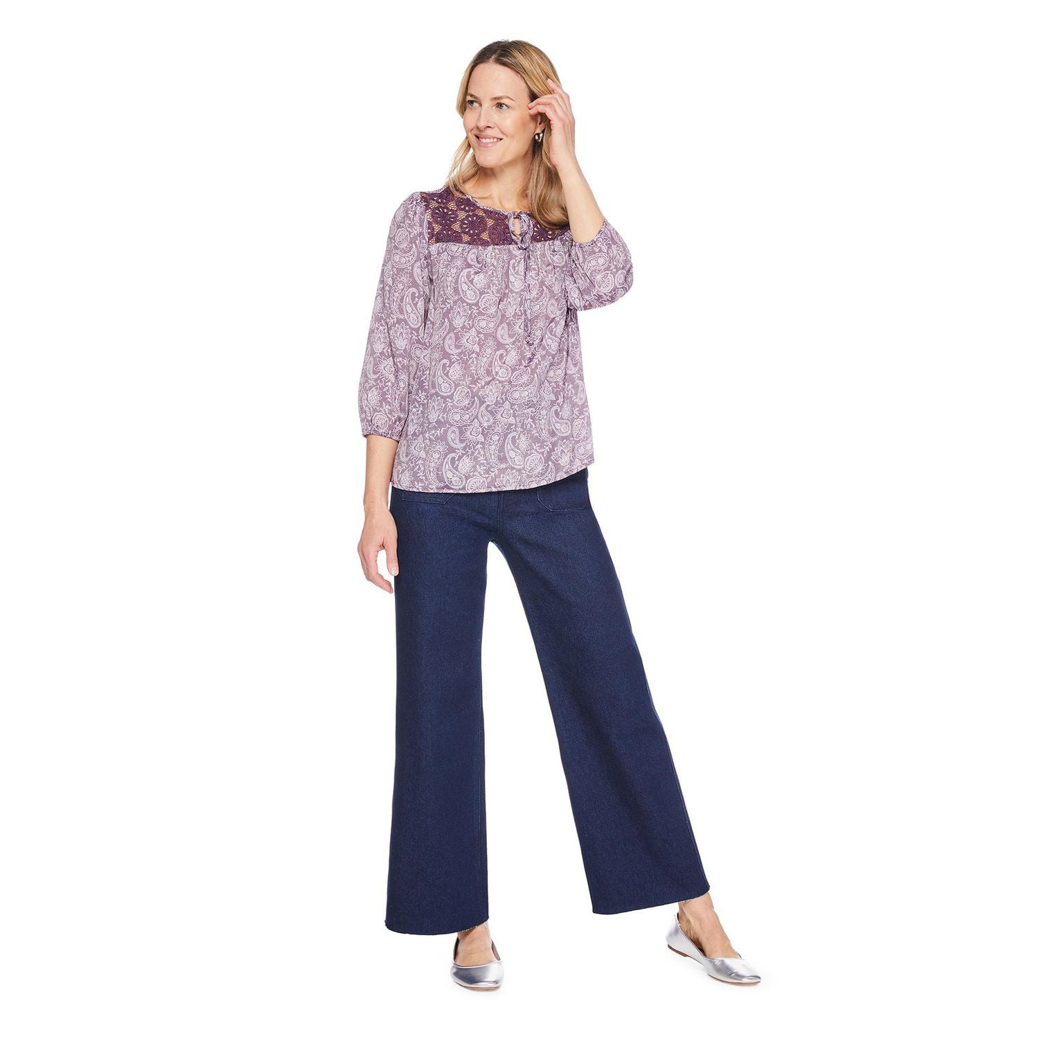 Iyla Women's Lace Trim Peasant Blouse, Sizes S-XXL