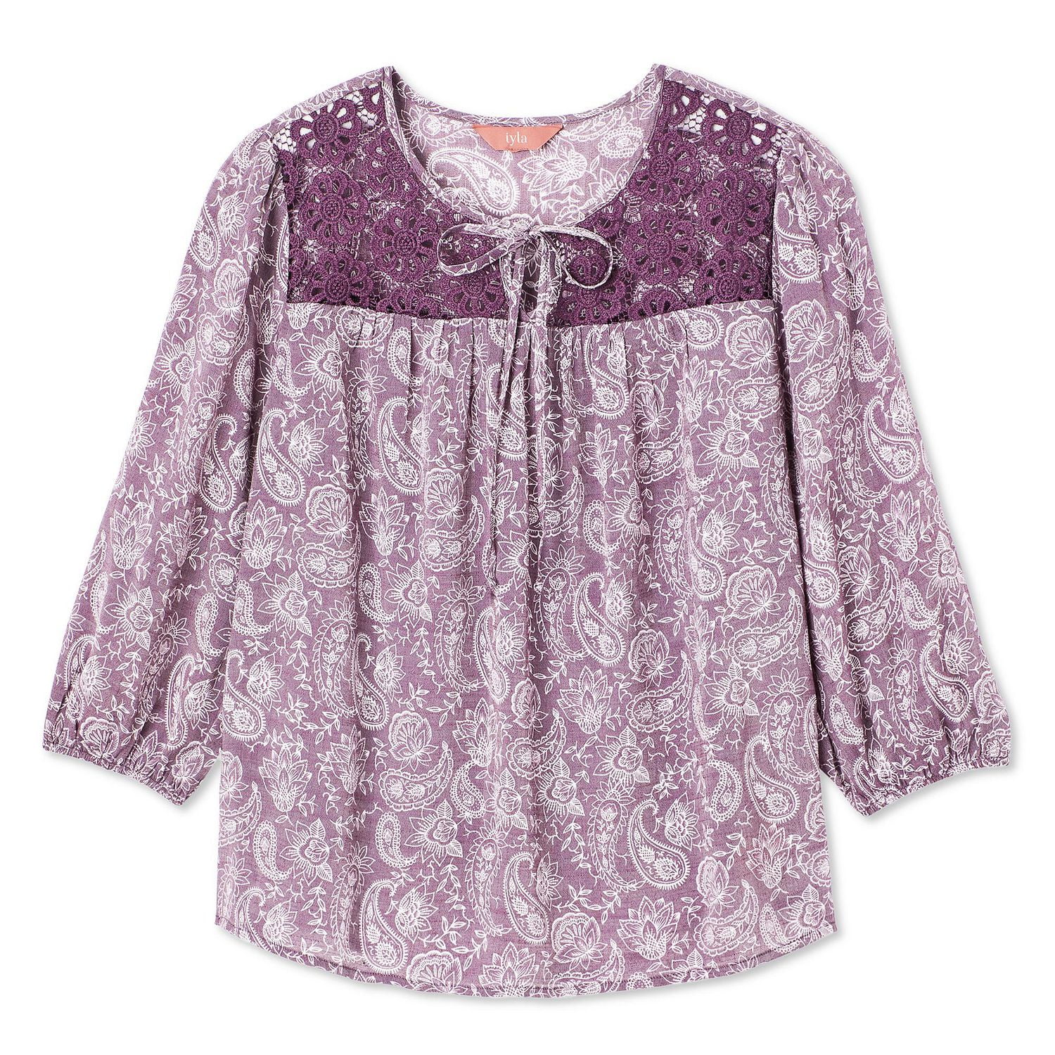 Iyla Women's Lace Trim Peasant Blouse, Sizes S-XXL