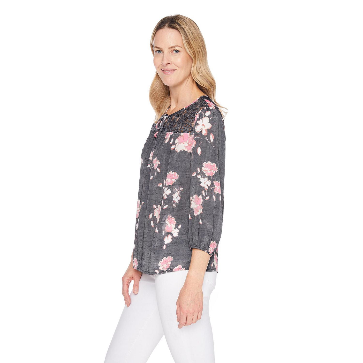 Iyla Women's Lace Trim Peasant Blouse