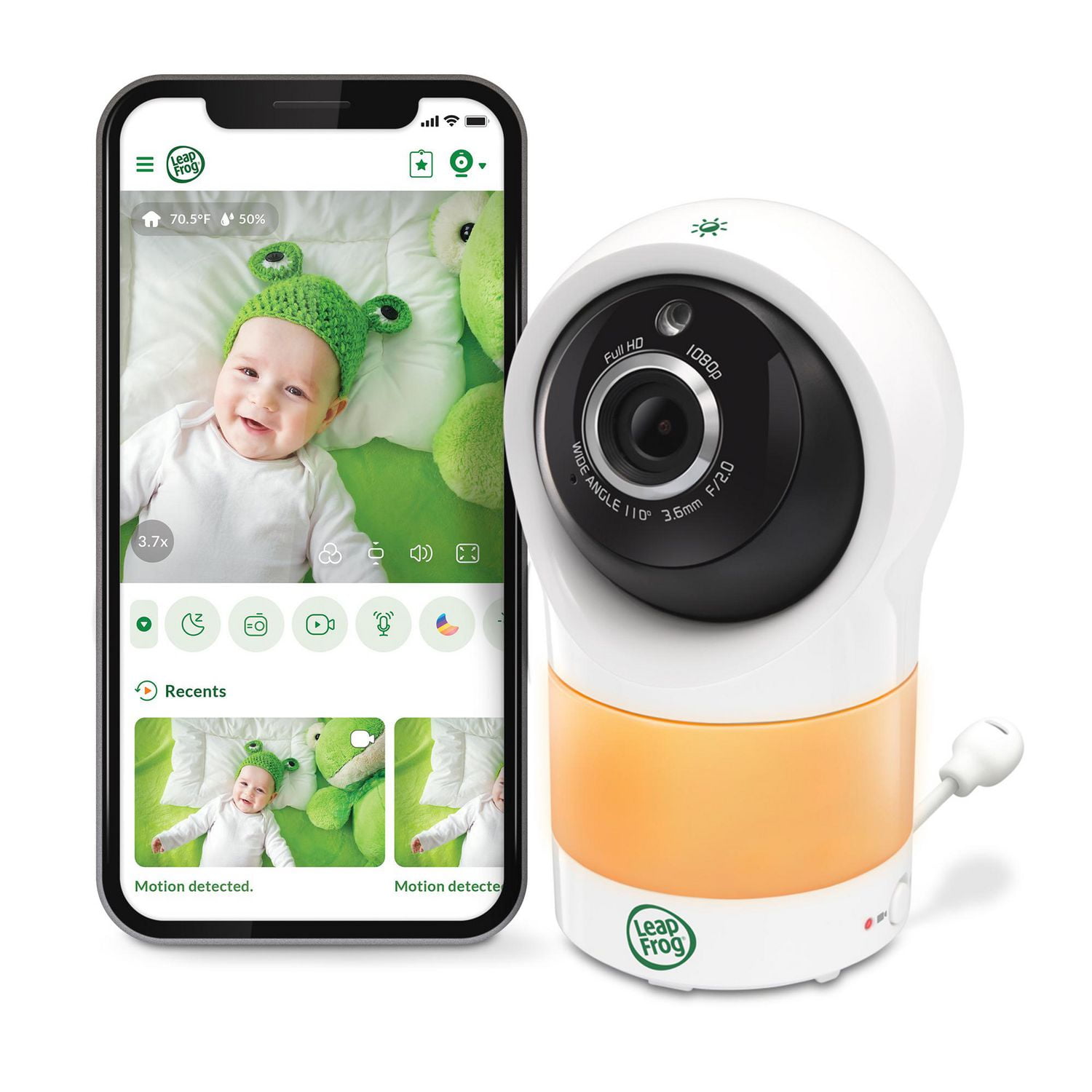 LeapFrog LF1911 1080p WiFi Remote Access 360 Degree Pan & Tilt Video Baby  Monitor Night Light, Color Night Vision, White, LF1911