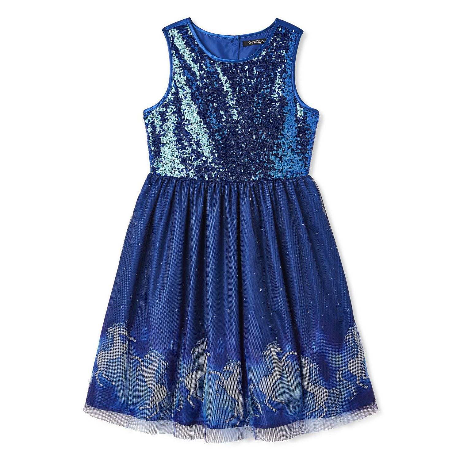 George Girls' Sequin and Mesh Dress with Unicorn Print