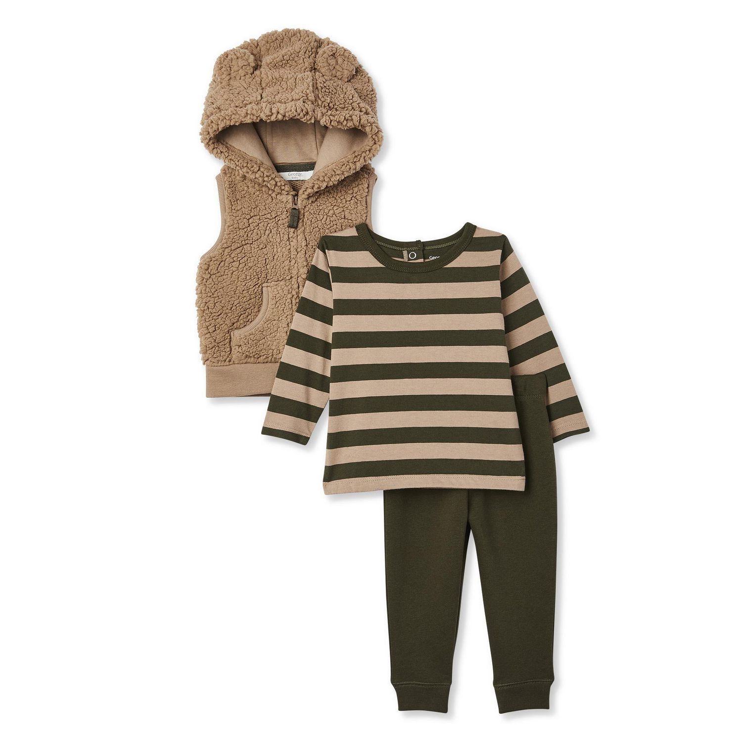 Baby Boys' Microfleece Vest, Tee and Jogger 3Piece Set