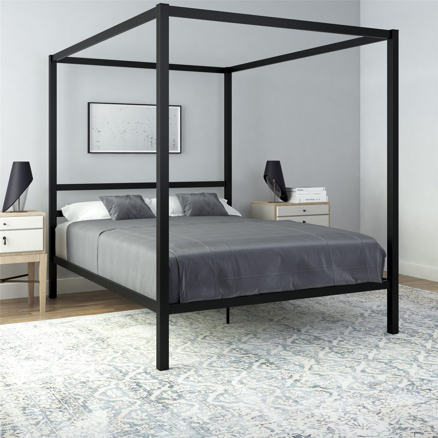 Dhp Modern Metal Canopy Bed Queen Black Black Queen
