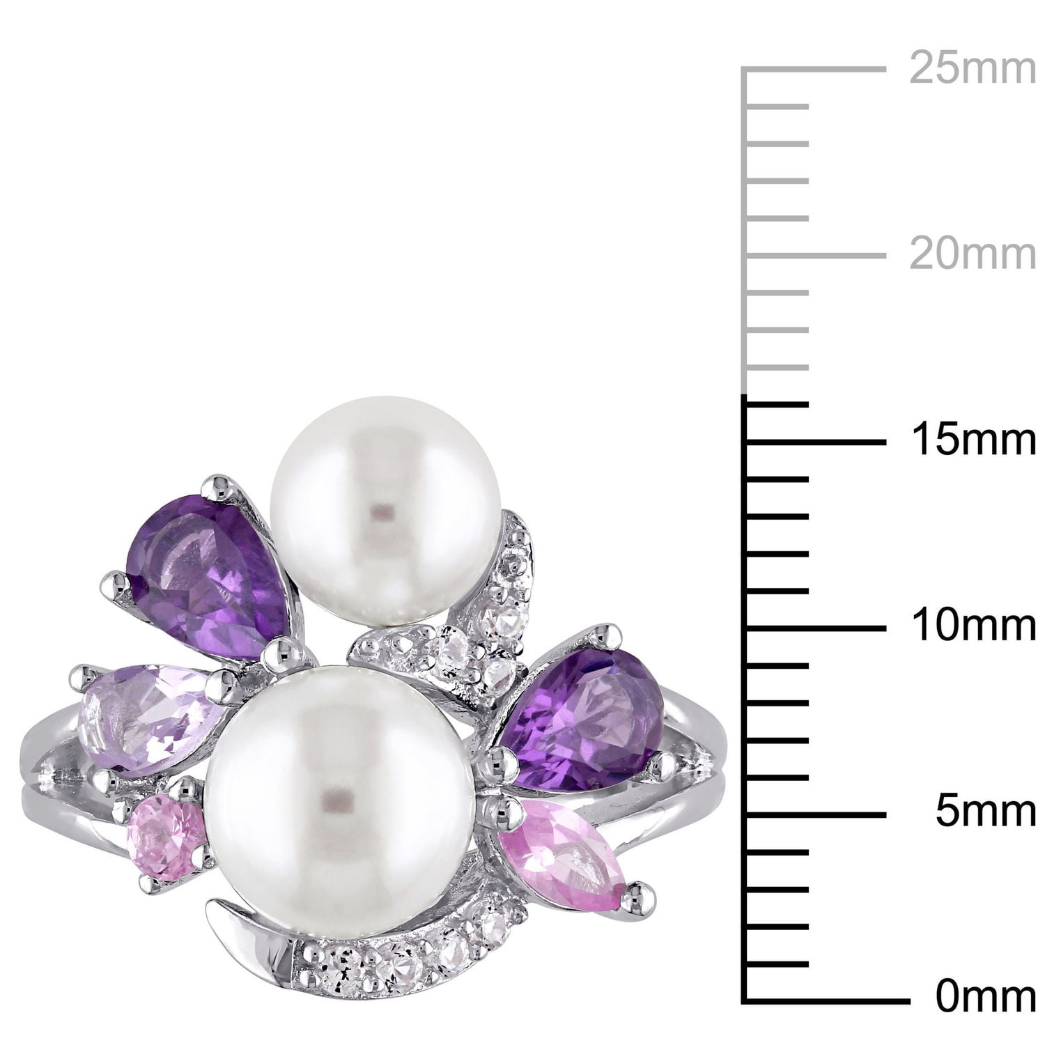 Bague cocktail Tangelo avec perles blanches d'eau douce cultivées et de multiples pierres précieuses 1,38 CT PBT en argent sterling