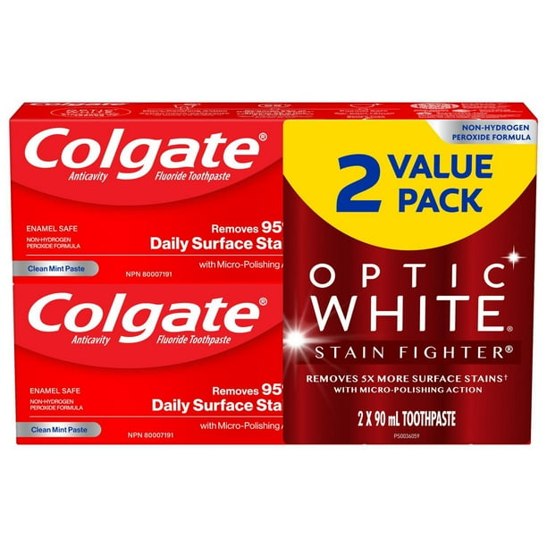 Colgate Optic White Stain Fighter Stain Removal Toothpaste, Clean Mint ...