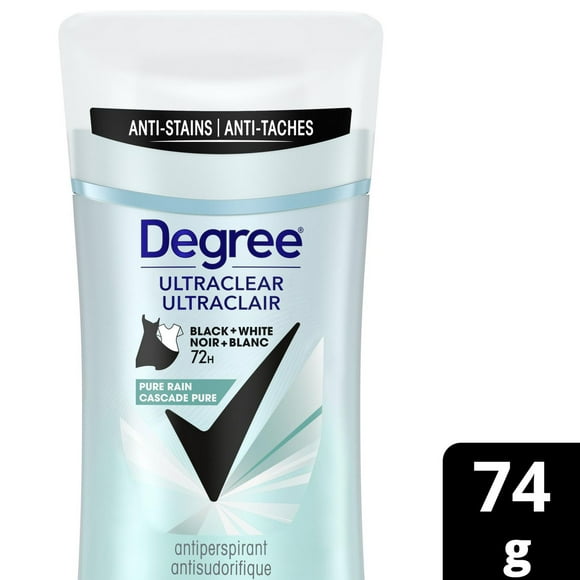 Degree Anti-Traces Blanches & Taches Jaunes, Antisudorifique en Bâton Black+White, Cascade Pur 74g