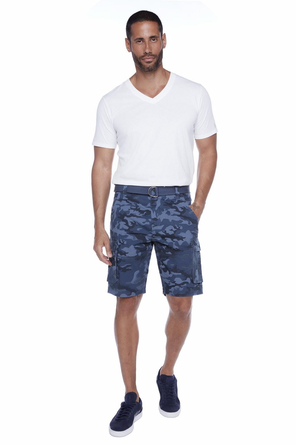 Jeaniologie ™ Men's Belted Cargo Short - Blue Camo, Size 28-38