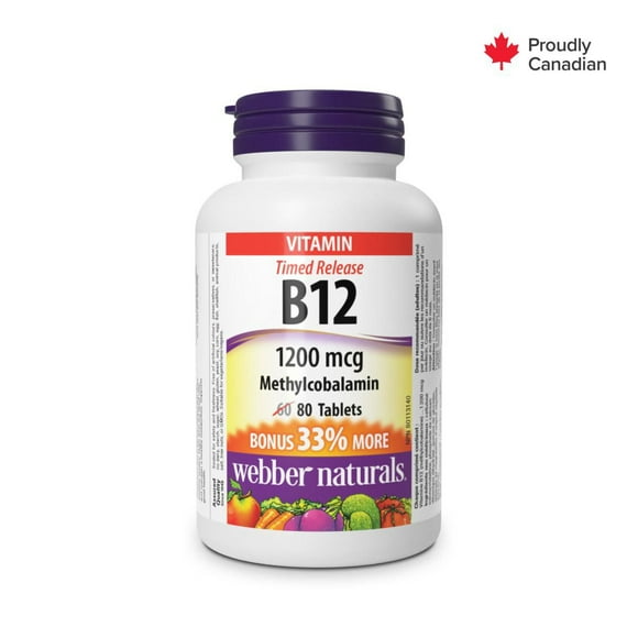 Webber Naturals Timed-Release Vitamin B12 Methylcobalamin 1200 mcg, 80 Tablets