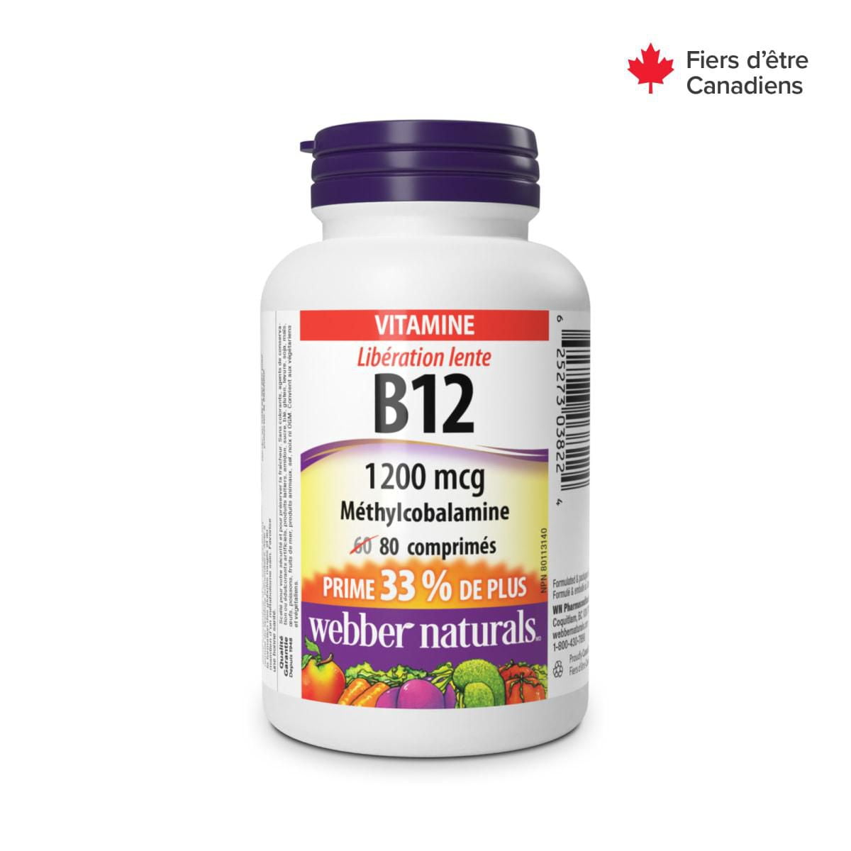 Webber Naturals Timed-Release Vitamin B12 Methylcobalamin 1200 mcg, 80 Tablets