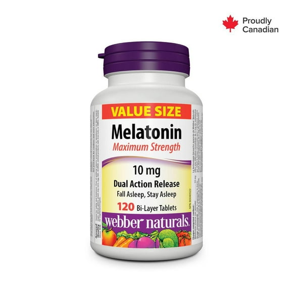 Webber Naturals Melatonin Maximum Strength Dual Action Release 10 mg, 120 Bi-Layer Tablets