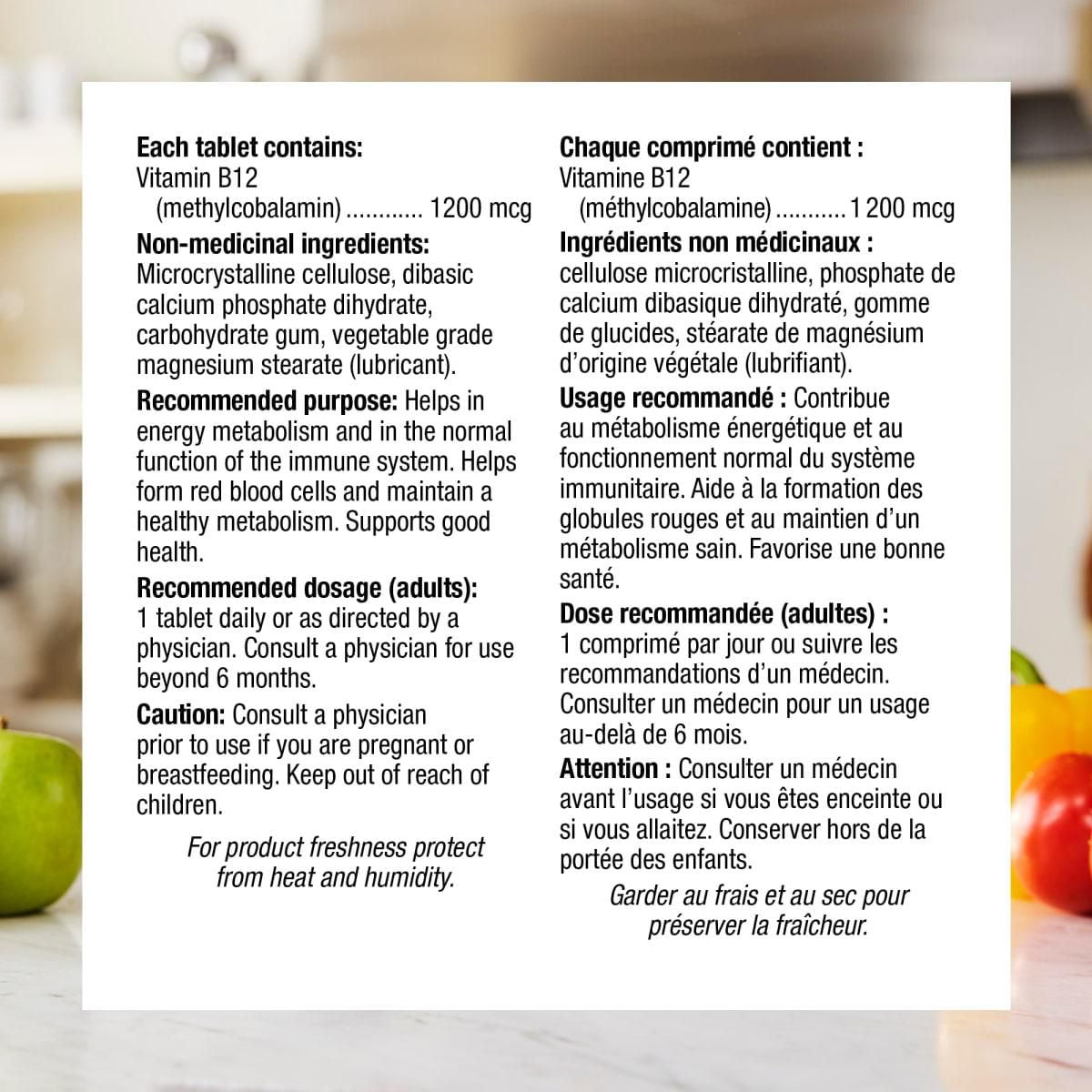 Vitamine B12 à libération lente Méthylcobalamine 1200 mcg Aide à la formation des globules rouges, 150 comprimés