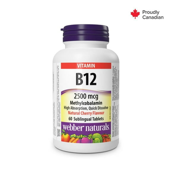 Webber Naturals Vitamin B12 Methylcobalamin 2500 mcg Natural Cherry, 60 Sublingual Tablets