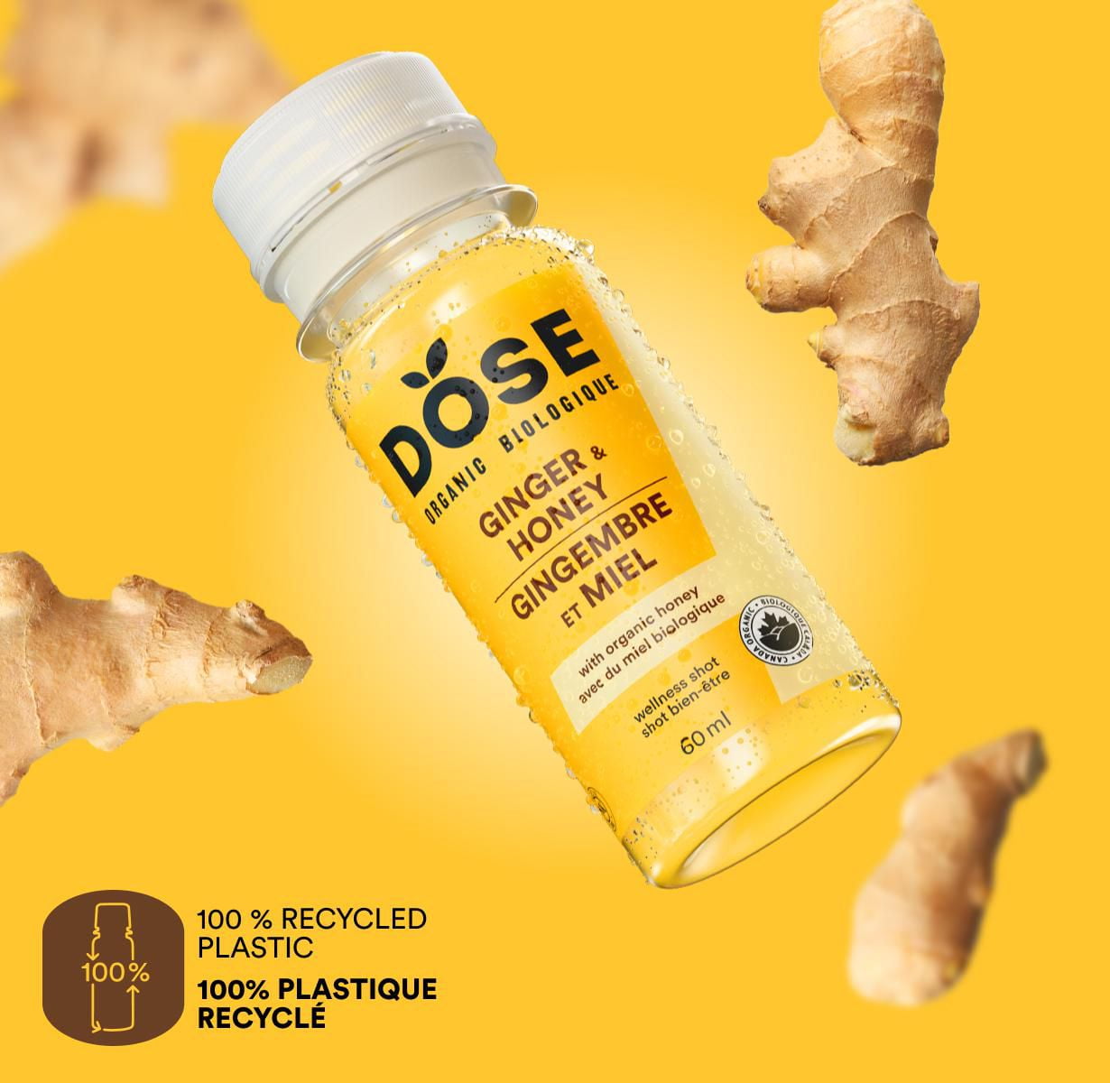 DOSE Organic Ginger and Honey shots, 4x60mL
