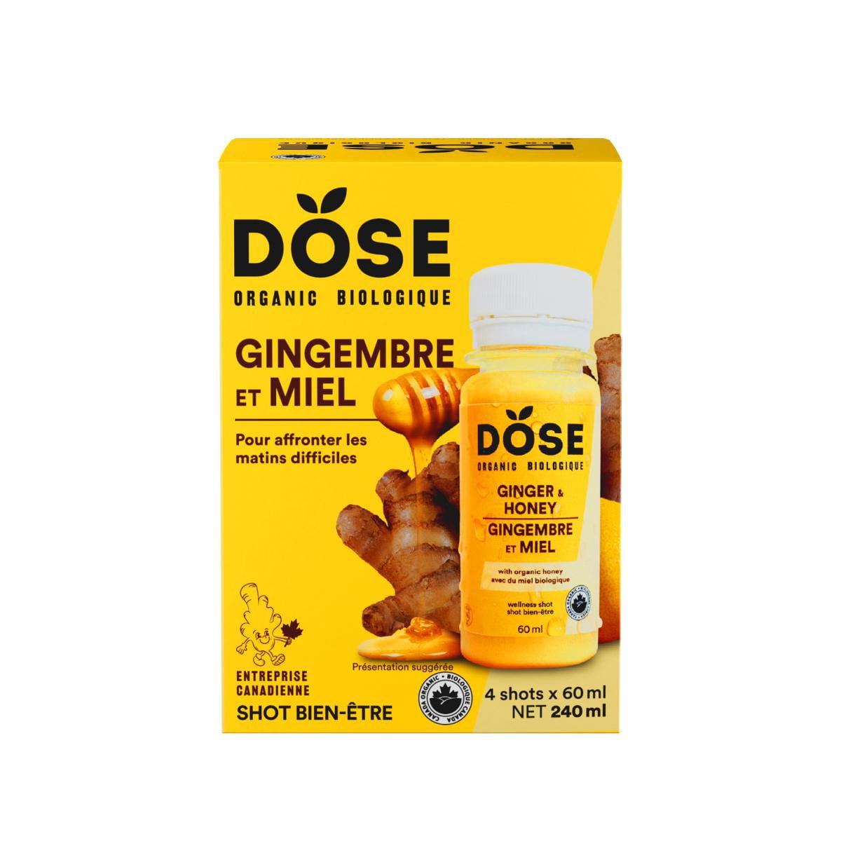 Shots biologiques au gingembre et miel DOSE 4x60mL